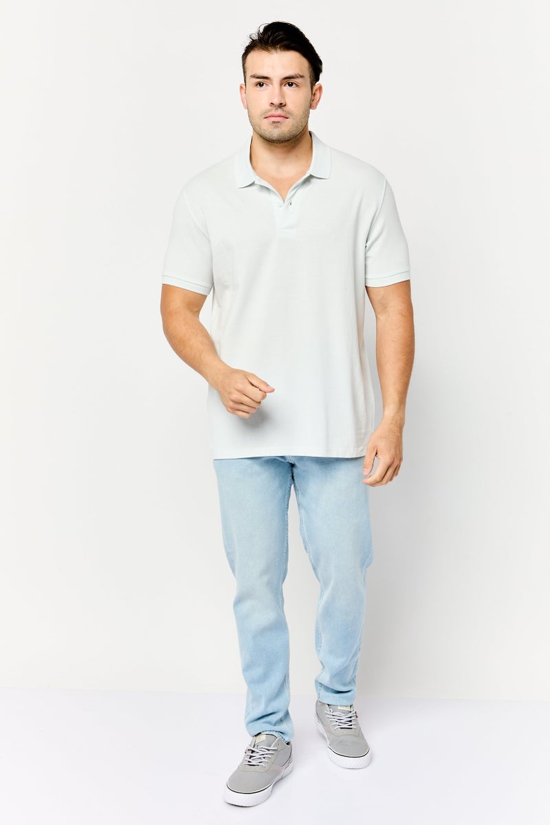 Celio Men Regular Fit Solid Shot Sleeve Polo Shirt, Light Blue - Image 2